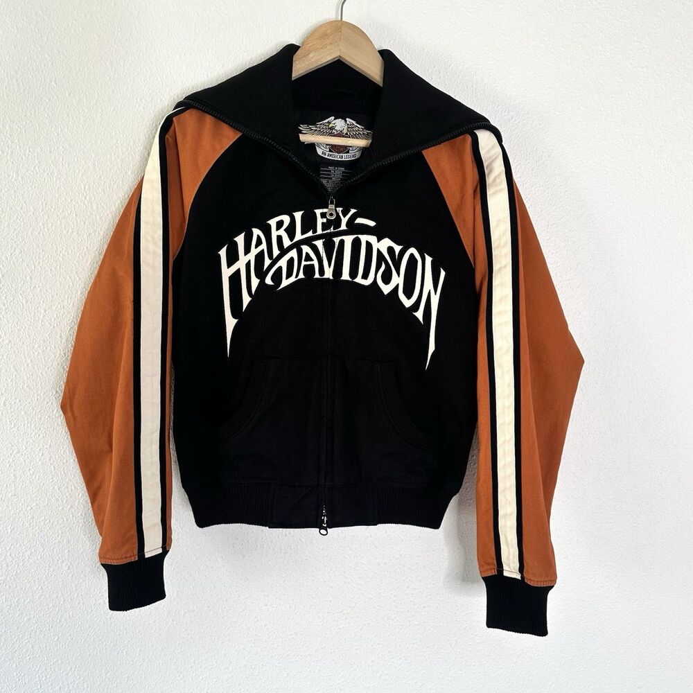 Harley-Davidson Black & Orange Jacket Spell Out Women's Size Medium M